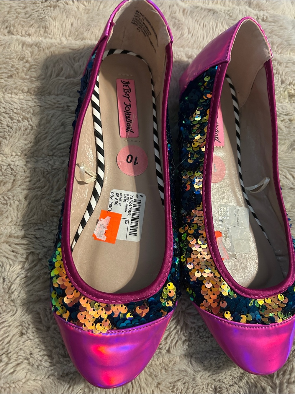 Betsey Johnson Pink Iridescent Sequin Ballet Flats